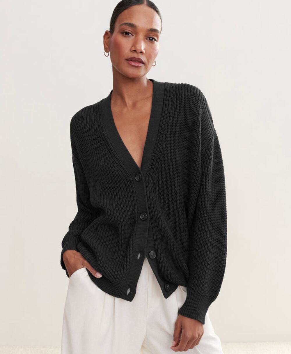 JENNI KAYNE Cotton Cocoon Cardigan in Black Size 1X
